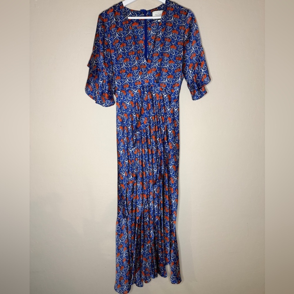 ALEXIS Alleria Printed Blue Floral Ruffle Midi Dress Women’s Large - Picture 4 of 12